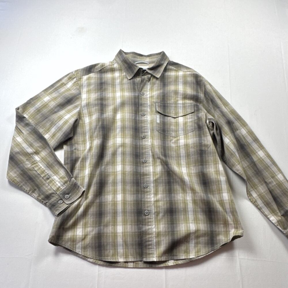 Columbia/Men's Plaid Gray Green White Button-Up Shirt Long Sleeve M